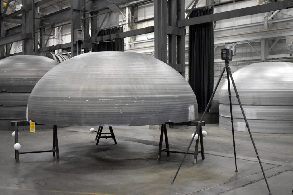 Spincraft MA Laser Scanning an Atlas V Spun Dome